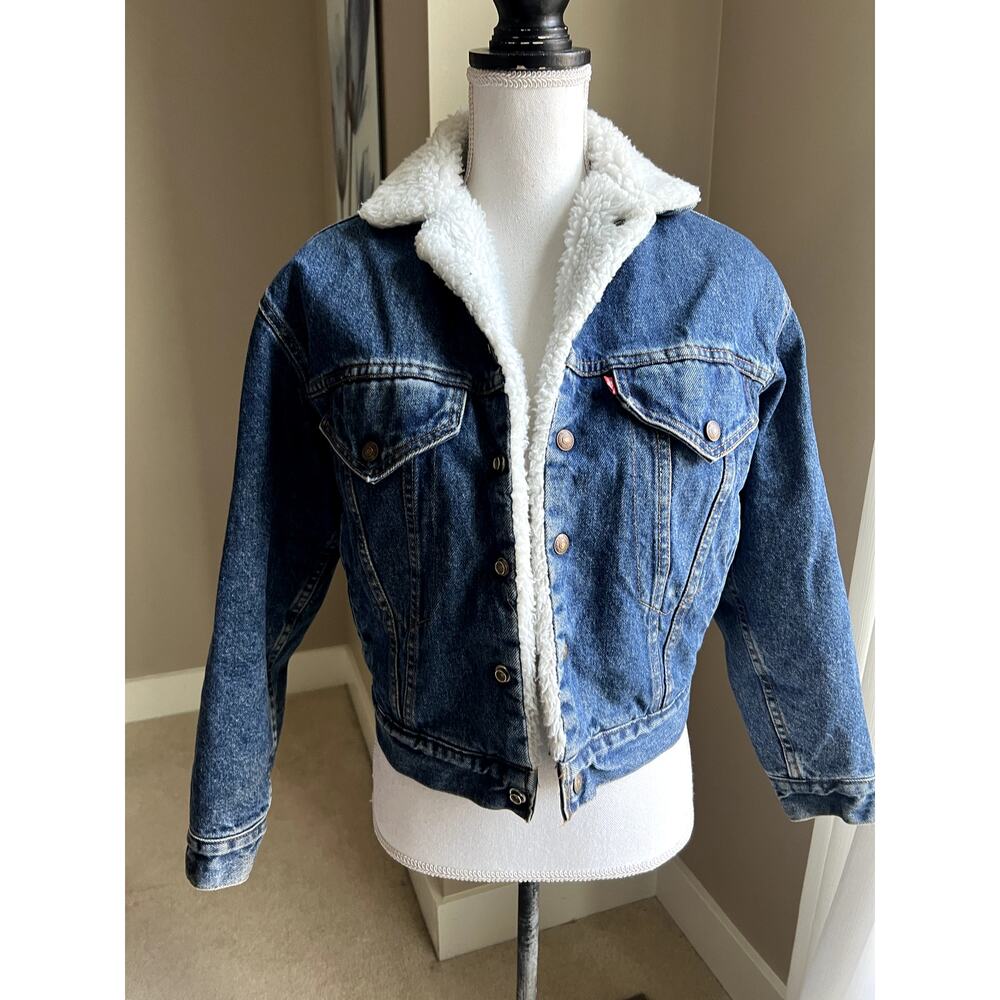 Vintage 1980s Womens Levis Sherpa Lined Denim Jacket Womens Size S/M - Picture 4 of 7
